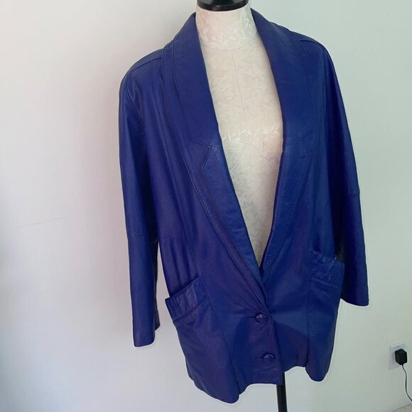 d'Linea Womens Leather Jacket Blue Size Small Vintage Oversized Made In Korea - Picture 10 of 13